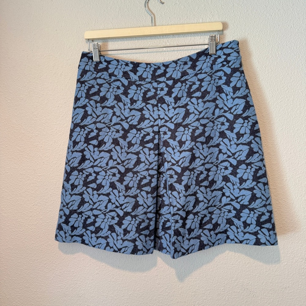 Boden Blue Floral Wool Blend Jacquard A-Line Mini Skirt Size 14L WG309